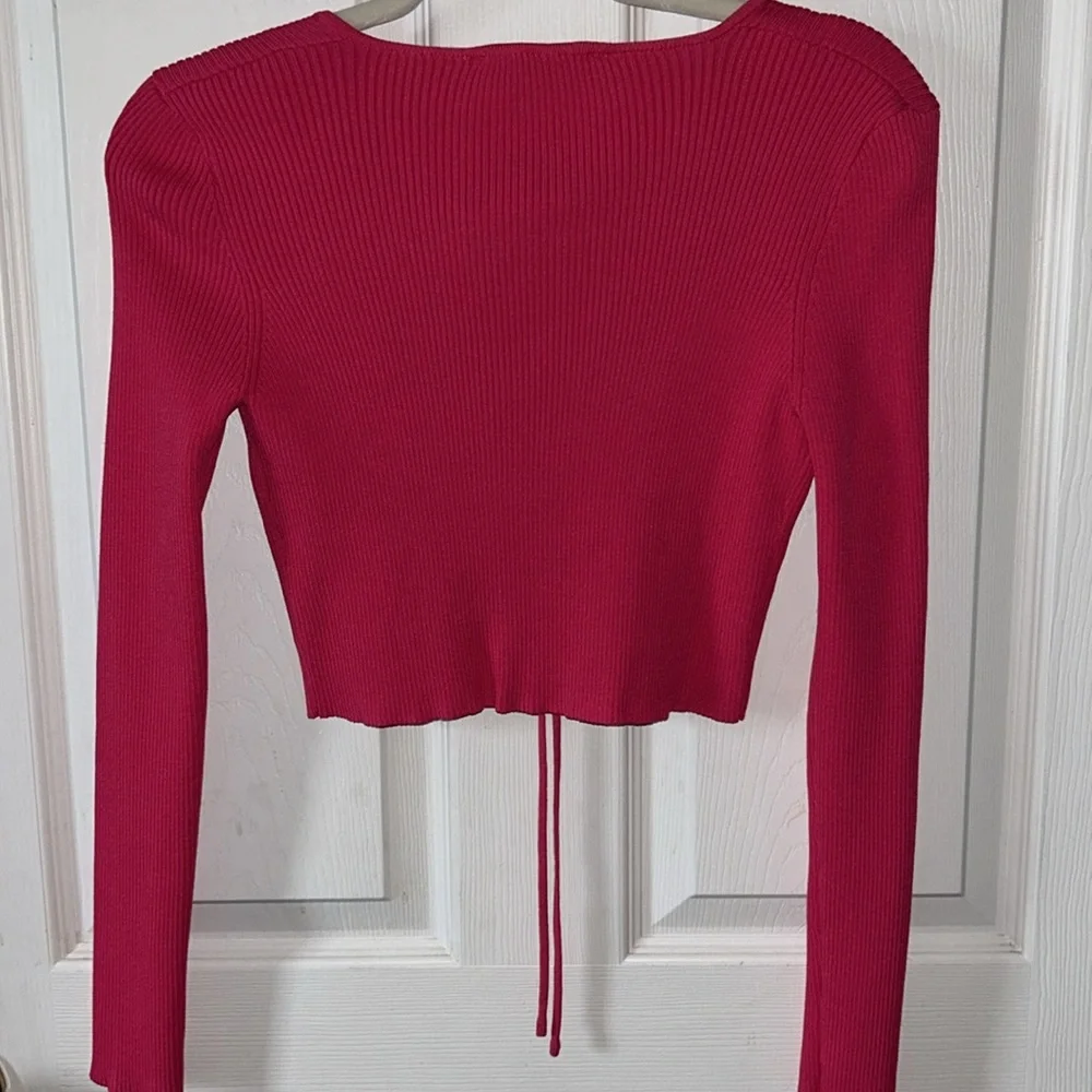 Zara Women’s Fuchsia Summer Ribbed Cropped Tie‎ Top Size Med NWOT